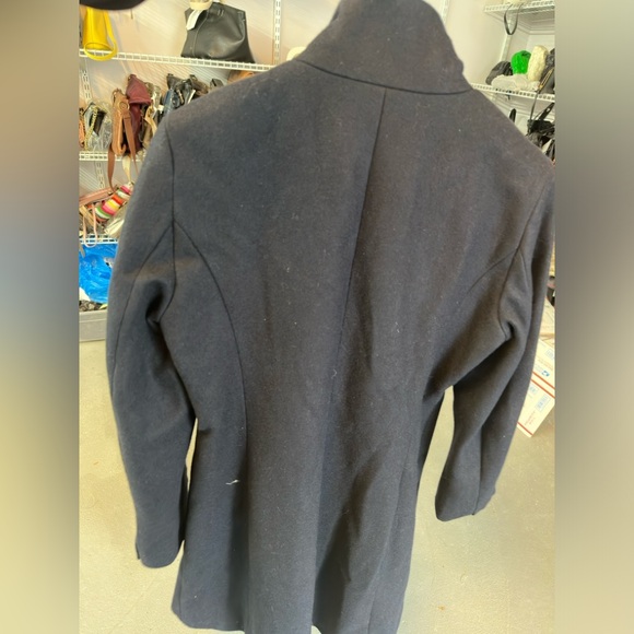 T Tahari Kate Ruffle Wool Blend Coat dark Navy medium - Picture 5 of 6